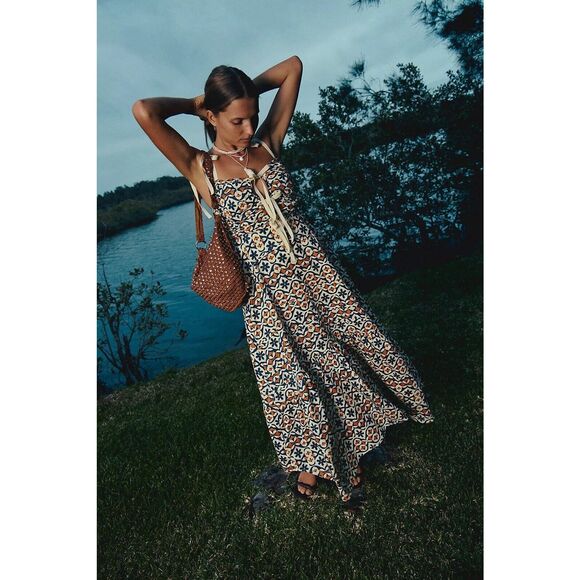 NWT FREE PEOPLE Palma Printed Midi Dress Women's Size L - Picture 4 of 11